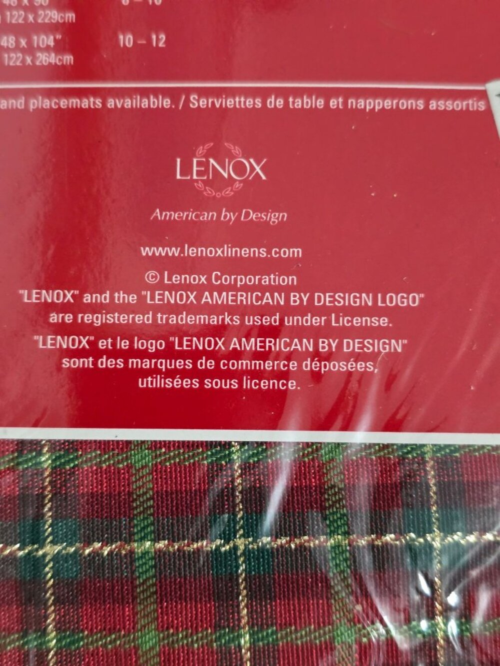NWT Lenox Holiday Nouveau Joyful Tablecloth 60" X 84" Rectangle Red Green Plaid - Picture 6 of 7